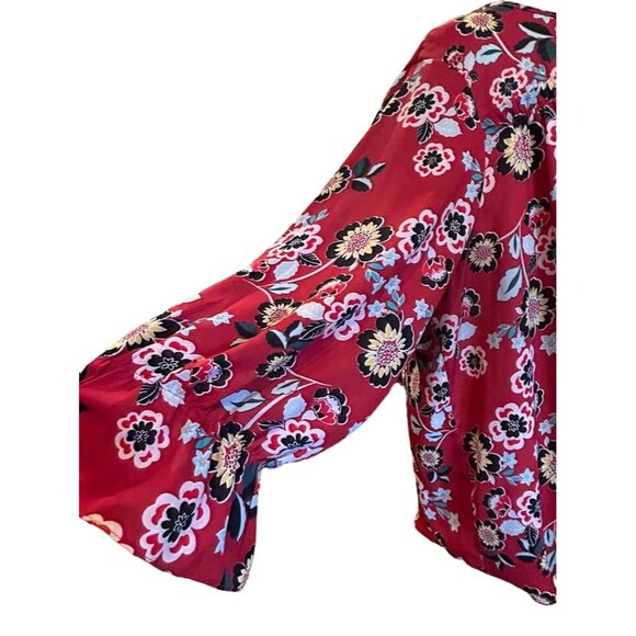 Valerie Stevens Floral Print Blouse 1X Plus Size Red‎ Long Sleeve Polyester - Picture 4 of 10